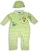 Beyond Basics Kids - Infant Baby Boys Long Sleeved Coverall with Matching Cap, Lime Green, White (Size 24Months)