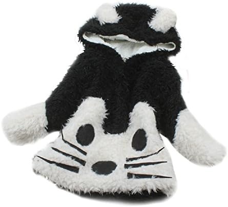Toddler baby Girls Cute Cat Face Furry Hoodie with Ears black-10(3/4Y)