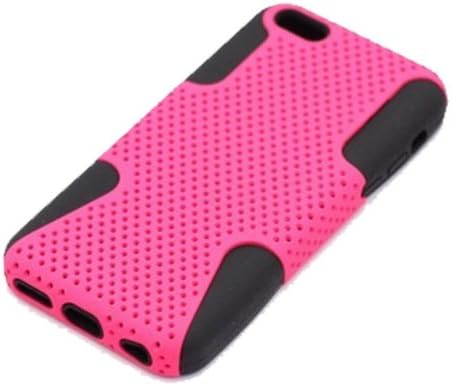 HJX Hot Pink iPhone 5C New Hybrid Hollow Mesh Pattern Hard Casae + Black Silicone Cover Protective for Apple iPhone 5C