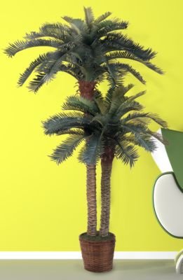 Nearly Natural 6-Foot and 4-Foot Artificial Double Potted Sago Silk Palm Tree