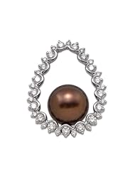 Chocolate Tahitian Pearl Pendant with Diamonds in 14K White Gold (9-10mm)
