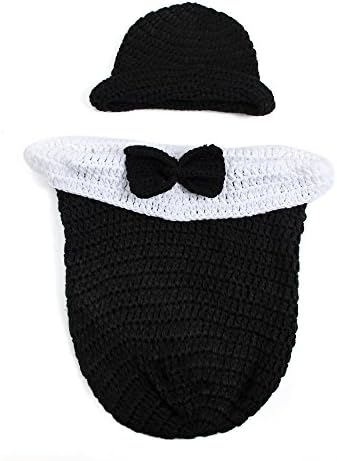 XMYM Newborn Handmade Crochet Knitted Baby Unisex Cap Outfit Photo Props (Black)