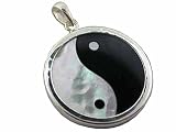 Onyx and Mother Of Pearl Yin Yang Pendant, 925 Sterling Silver