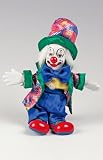 Clown Figurine - Blue Pants & Bow Tie, Hand-Painted, Posable, Porcelain, 7 Height