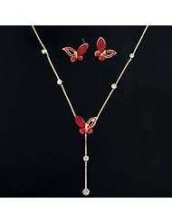 Crystalmood LUX Red Swarovski Rhinestone Butterfly Necklace Earrings Set