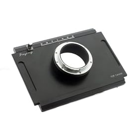 4 x 5 Large Format Moveable Adapter Plate for Canon EOS 1D, 1Ds, 1D Mark II, 1Ds Mark II, 1D Mark II N, 1D Mark III, 1Ds Mark III Canon EOS 500D, 50D, 40D 30D, 20D, 20Da, 10D, 5D, 5D Mark II, 7D Canon EOS 550D, 500D, 450D, 400D, 350D, 300D, 1000D Canon EOS D30, D60, D2000, D6000 Canon EOS DCS1, DCS3