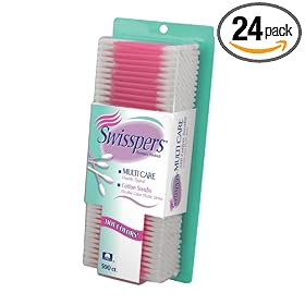 Swisspers Multi Care Double Tipped Cotton Swabs (color Plastic Stems), 500 Count, 4.8-Ounce (Pack of 24)
