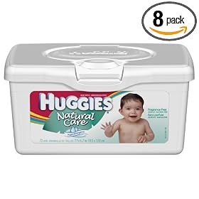 Huggies Natural Care Baby Wipes, Fragrance Free, 72-Count Tubs, 8-Pack (576 Wipes)