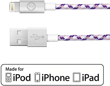 Synapse Lightning Cable [Apple Mfi Certified] | 1M (3.3 Feet) Nylon Braided Cable with Aluminum Tips (Purple / Pink)
