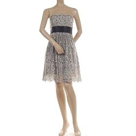 BCBG W.WHITE BLACK LACE SASH PARTY DRESS NEW 6