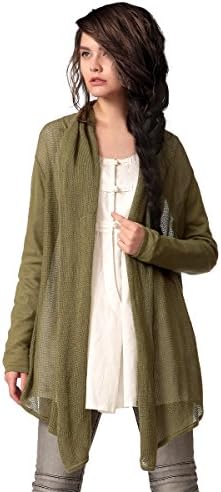 Artka Women's Retro Slim Fit Perforated Cotton Linen Knitted Cardigan,Green,AVG