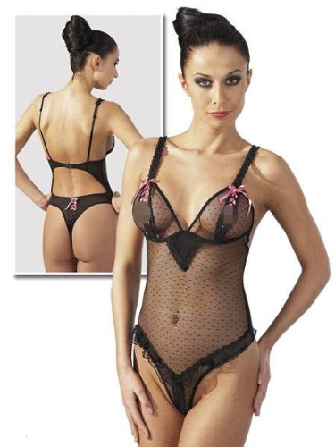 Luxus String Body voll ouvert schwarz-pink - Gr. 80B/M