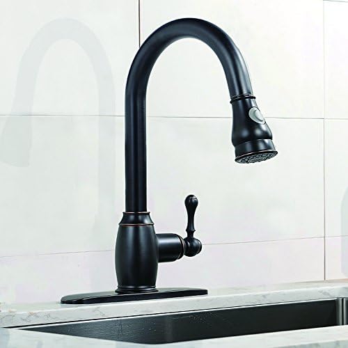 VESLA Modern Solid Brass Single Handle High Arc Stainless Steel Pull Out Sprayer Commercial Kitchen Sink Faucets, Oil Rubbed Bronze Kitchen Faucet