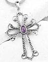 Sterling Silver Open Filigree Amethyst Cross Pendant with 18" Chain Necklace