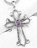 Sterling Silver Open Filigree Amethyst Cross Pendant with 18 Chain Necklace