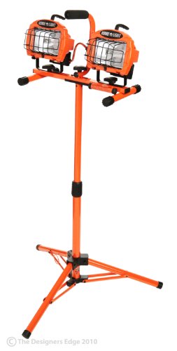 Designers Edge L-1719 500-Watt Twin-Head Adjustable Work Light with Telescoping Tripod Stand, Halogen