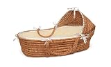 Honey Hooded Baby Moses Basket with Ecru Waffle
