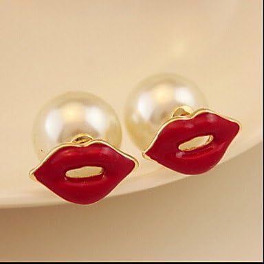 Fashion Pearl Personality Red Lip Double-sided Wearable Earrings Red