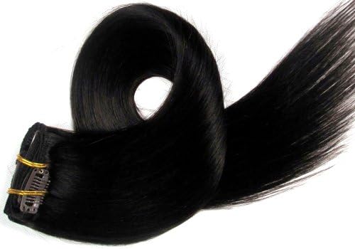 22'' 7pcs Remy Clips in Human Hair Extensions 70g for Women's Beauty Hairsalon in Fashion Color - #1 Jet Black