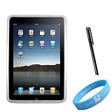Silicone Skin Clear* Case for Apple iPad + Black Stylus + Wristband
