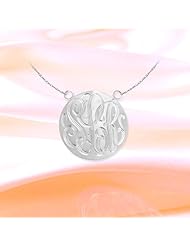 Monogram Necklace 3/4 inch Sterling Silver Hand Engraved Personalized Initial Necklace - Made in USA