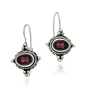 Silver Bali Bead Antique Design Oval Genuine Garnet LeverBack Lever Back Earrings