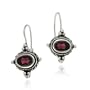 Silver Bali Bead Antique Design Oval Genuine Garnet LeverBack Lever Back Earrings