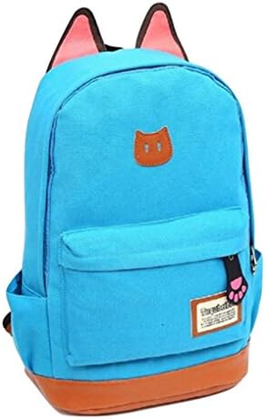 Yokodea Industrial Girls' Cat Ears Canvas Backpack For Rucksack Laptop Satchel Teal Blue