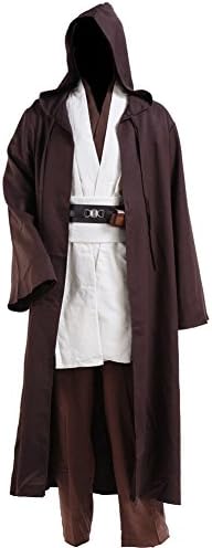 Star Wars Kenobi Jedi TUNIC Hooded Robe Cosplay Costume Brwon White Version Men S