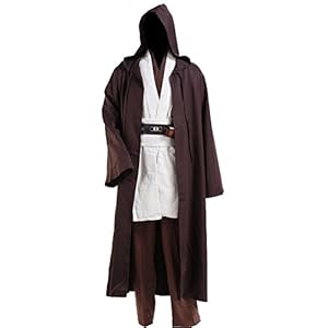 Star Wars Kenobi Jedi TUNIC Hooded Robe Cosplay Costume Brwon White Version Men XL