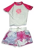 Coral Reef -Girls 2-Piece Short Sleeved Swim Set, Rasberry, White