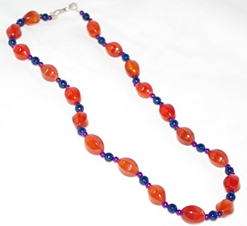 Semi Precious Fashion Carnelian and Blue gate Women beaded Necklace 21" Long Unique Fashion Holiday Gift for Her