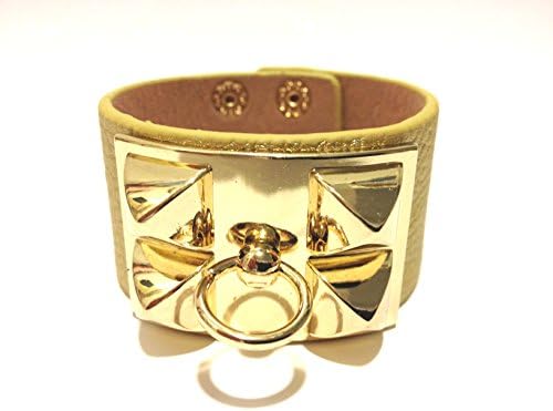 Gold Pyramid Stud European Leather Cuff Bracelet - Gold Color