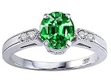 1.79 cts Lab Created Emerald and Genuine Diamond Engagement Ring - 14kt White or Yellow Gold