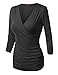 Doublju Women 3/4 Sleeve Unique Soft Fabric Draped Wrap T shirt