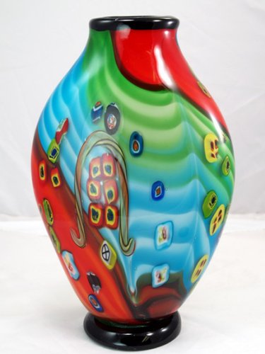 Murano Design Glass Modern Rainbow Millefiori Vase 2526
