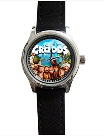 The Croods Theme Black Leather Strap Lady's Watch for Fans