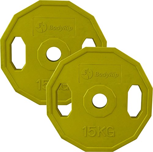 Olympic Polygonal Weight Plates - 2 x 15kg Colour Coded Rubber Encased