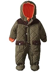 Apparel: Rothschild Baby Boys Quilted Footed Puffer Snowsuit with Corduroy Trim and Hood - Navy (Size 12M)