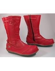 Leder Stiefel Damen Rot Wei