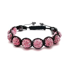 Nambeads � PINK Swarovski Crystal Bead SHAMBALLA BRACELET with 9 Iced out Disco ball beads covered in crystals and 4 highly polished Hematite beads. Beautiful handmade high quality Celebrity Fashion bracelet. Check our range of colours.