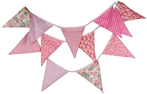 ADR Pink 12 Flag Garden Party Vintage Bunting Floral Dots Triangle Pennant Bunting Banner Garland Wedding Birthday Party Decoration