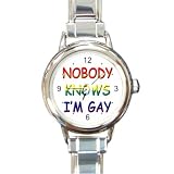 Round Italian Charm Watch says Nobody Knows I'm Gay