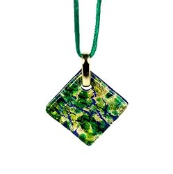 Murano Glass Pendant Jewelry - Square L Green/Gold Style3
