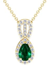 18K Yellow Gold Pear Cut Emerald And Round Diamond Pendant (GIA Certificate)