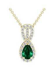 14K Yellow Gold Pear Cut Emerald And Round Diamond Pendant (GIA Certificate)
