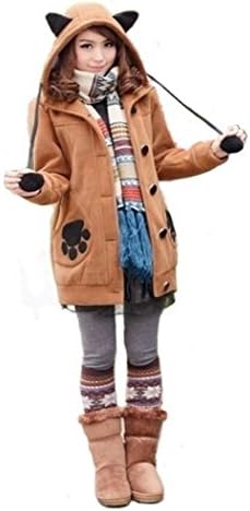 Fikeoo Lovely Girl Bunny Ear Jacket (M, Brown)
