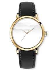 SPRAWL Aanalog Fashion Series Gold Ladies Watches of Genuine Black Leather Strap,Unique Wrist Watch for Women Girls Designed with Mountains in the mist