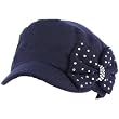 Elastafit Ladies Winter Ribbon Bow Crystals Cadet Military Castro Hat Cap Navy Blue