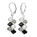 SCER010 Made with Swarovski Elements� Simple Beauty Black Clear Crystal Sterling Silver Leverback 1.5" Dangle Earrings